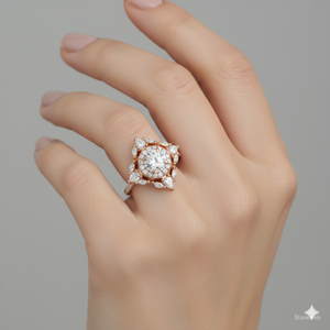 Anillo de compromiso Stonewels Empress Diamond Halo de oro con engaste de púas certificado - Product Image 5