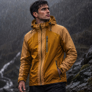 Veste imperméable pour homme 100% polyester coupe-vent légère avec capuche - Product Image 4