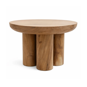 Contemporary Minimalist Solid Suar <b>Wood</b> <b>Round</b> <b>Coffee</b> <b>Table</b> Sculptural Three Pillar Base Center <b>Table</b> Rustic Furniture - Product Image 1