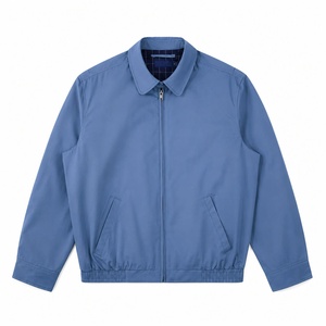 Chaqueta Varsity Azul para Hombre, Color Sólido, Cierre de Cremallera, Casual, Resistente al Viento, Cuello Camisero, Material de Poliéster, Relleno Frontal de Algodón - Product Image 1