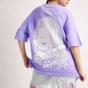 Camiseta morada de gran tamaño para mujer, corte holgado, informal, de verano, suave, transpirable, básica, a la moda - Product Image 2