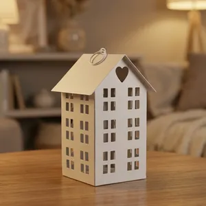 Portavelas de Hierro con Forma de Casa Blanca, Diseño Artesanal, Decoración Navideña para el Hogar, Ligero, Diseño Cuadrado, Modelo CH885 - Product Image 3