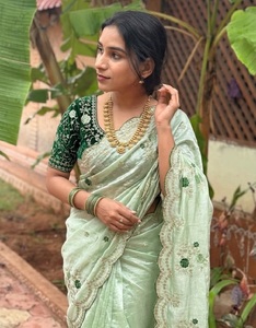 Sari Tradicional Indio de Diseño con Bordado y Lentejuelas para Mujer, para Bodas y Fiestas, Blusa Cosida con Materiales Reciclados - Product Image 1