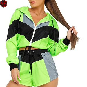 Color Block <b>Women</b> <b>Windbreaker</b> Shorts Set Zip Up Hooded Jacket 2 Piece Tracksuit Quick Dry Streetwear - Product Image 3