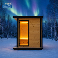 Sauna extérieur de luxe Aurora Winter Lodge en pin thermocellé, toit plat panoramique en verre, WiFi intelligent, prêt pour la livraison DDP