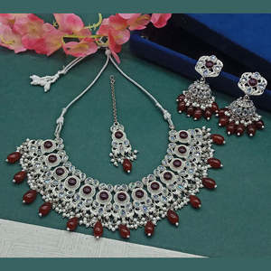 Conjunto de joyería fina chapada en plata con piedra de cristal y cuentas collar 10581245MR - Product Image 1