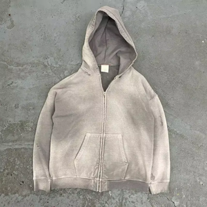 Sweat à capuche zippé streetwear de luxe personnalisé, brodé, en molleton uni, vintage, oversize, délavé à l'acide, effet soleil et usé - Product Image 5