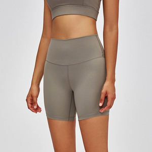 Shorts de yoga taille haute pour femmes, couleur unie, sans couture, en spandex et nylon, extensible dans quatre directions, taille élastique, vêtements de fitness - Product Image 4