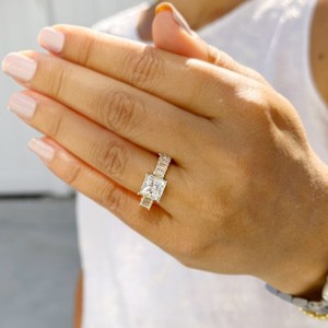1CT Princess Cut Moissanite With Emerald Cut <b>Stacking</b> Band <b>Ring</b> 925 Silver Fine Proposal Gift For Engagement Wedding Charms - Product Image 3