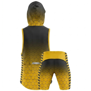Unisex Hooded Sleeveless Vest Set Skull Print <b>White</b> Yellow Trim Breathable Polyester All Seasons Adult Sport Wear - Product Image 5