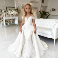 Robe de demoiselle d'honneur sirène de luxe en dentelle blanche avec jupon, épaules dénudées, pour mariages et communions