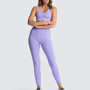 Conjunto Deportivo de Color Sólido Personalizado en Oferta, Conjunto de Yoga con Leggings de Cintura Alta para Mujer, Ropa Deportiva para Entrenamiento - Product Image 3