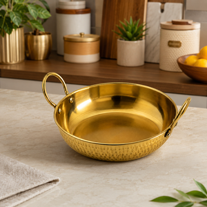 Hammered Brass Fry <b>Pan</b> with Handle | Premium Brass <b>Skillet</b> for Cooking | Traditional Indian Frying <b>Pan</b> | Heavy Duty Kitchen Cook - Product Image 2