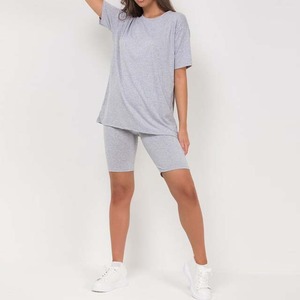 Ensemble 2 pièces pour femme, sweat-shirt décontracté à manches courtes et short, 100 % coton - Product Image 3