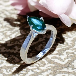 925 Sterling Silver Marquise Cut Prong Sett <b>Green</b> Emerald Thick Band Minimalist Boho <b>Ring</b> Luxury Party Wear Premium Quality <b>Ring</b> - Product Image 1