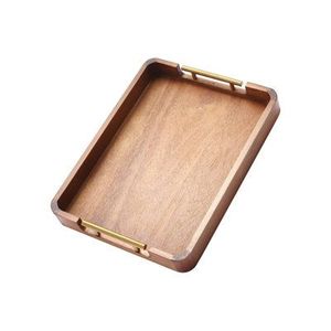 Plateau de service en bois brun foncé avec poignée pour la maison, plateau rectangulaire en bois d'acacia fait à la main pour la cuisine et la table - Product Image 2