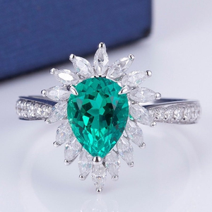 Anillo de Halo con Diamante Corte Pera Verde Brillante, Plata de Ley, Joyería para Novia, Dama de Honor, Boda, Fiesta, Regalo para Ella - Product Image 4