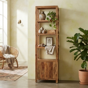Librería Sulur Tangga con Puerta, Mueble de Madera Maciza, Estantería Alta Abierta, Estilo Rústico Moderno, Mueble de Salón de Teca Natural - Product Image 3