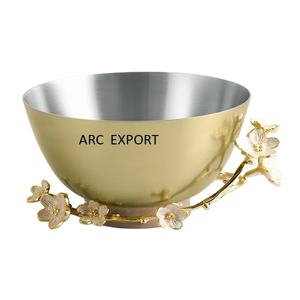 Bol de service alimentaire en acier doré de la meilleure qualité bol de décoration de feuille de fleur Unique vaisselle fantaisie bol de service de fruits secs à vendre - Product Image 1