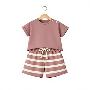 Ensemble T-shirt et short pour garçons 100% coton de bambou, doux, respirant, interlock, décontracté, toutes saisons, tenue pour tout-petits, vêtements pour bébés personnalisés - Product Image 1