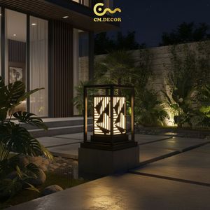 Luxury Waterproof Square Outdoor Garden Wall Lamp Decorative Minimalist Fixture Stainless Steel AC 200V E27 IP65 Black - Product Image 4