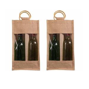 Bolsa de vino de lino de yute de algodón de arpillera, bolsa de vino de tela natural lavable con logotipo personalizado ecológico - Product Image 6