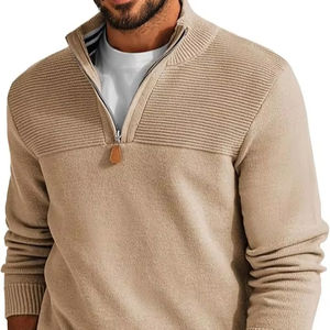 Suéter con Cierre para Hombre, Nuevo Modelo 2024, Cuello Redondo, Diseño Tejido Delgado y Transpirable, con Bloques de Color, para Invierno - Product Image 1