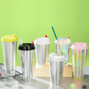 Gobelets jetables en PP personnalisés YAMAT avec couvercles, diamètre 90 mm, transparents, impression par transfert thermique pour thé boba et milkshakes à emporter - Product Image 1