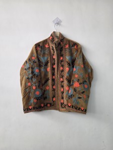 <b>Womens</b> Multicolor Floral <b>Embroidered</b> Breathable Woven Cotton Open Front <b>Jacket</b> Boho Handmade Artisan Outerwear - Product Image 1