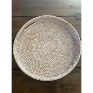 Round Natural Rattan <b>Storage</b> <b>Tray</b> With Handles Circle Shape Rustic Style Multi-Purpose Neatening Organizer - Product Image 1