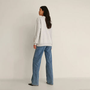 Sweat-shirt surdimensionné gris chiné premium pour femme, style streetwear, col rond, personnalisable, vente en gros, marque privée - Product Image 4