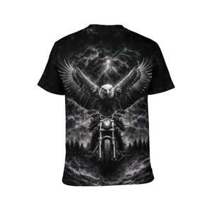 เสื้อยืดแขนสั้นสีดำสำหรับผู้ชาย พิมพ์ลายอินทรีและมอเตอร์ไซค์ ทรงปกติ คอกลม สไตล์นักขี่มอเตอร์ไซค์ ผ้าเจอร์ซีย์ - Product Image 2