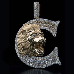 Pendentif personnalisé en moissanite avec tête de lion, plaqué or, argent rhodié, bijoux hip-hop - Product Image 1