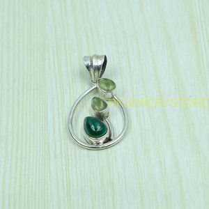 Natural <b>Green</b> Prehnite & <b>Green</b> Malachite Pendant 925 Sterling Silver Handmade Leaf Design Teardrop Gemstone <b>Jewelry</b> for Women - Product Image 2