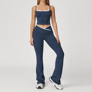 Nouvel ensemble de yoga 2026 pour femme, séchage rapide, taille haute, grandes tailles, avec étiquette, soutien-gorge, pantalon évasé, leggings, short, couleur contrastante - Product Image 1