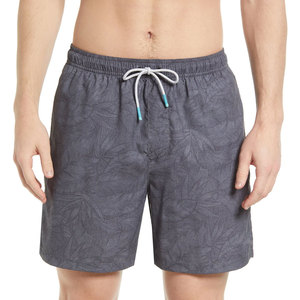 Short de bain décontracté pour homme à motif feuille gaufrée, taille élastiquée avec cordon de serrage, séchage rapide, longueur courte, taille mi-haute, gris - Product Image 4