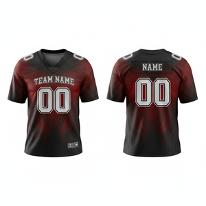 Custom Maroon Black American Football Jersey V-Neck Short Sleeve Sublimated Print Team <b>Name</b> Number Moisture Wicking Breathable - Product Image 1