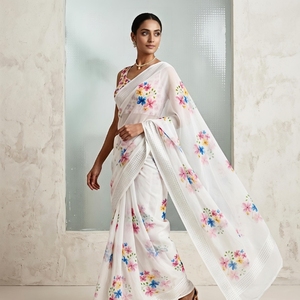 Nouveau sari en soie Georgette pour occasions spéciales, longueur ras du sol, avec impression numérique, pour la culture indienne et pakistanaise - Product Image 3