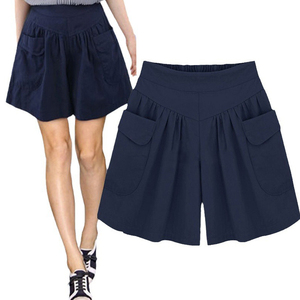 High Waist Pleated Cotton Skorts Solid Color Casual <b>Women's</b> <b>Shorts</b> With Pockets Elastic Waist Loose Fit Breathable Knitted - Product Image 5