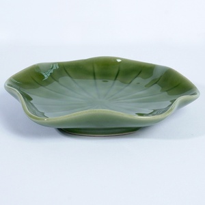 Small Olive <b>Green</b> Lotus Shape Ceramic Plate Japandi Design Handmade Non-Toxic for Sushi Dessert Cafe HORECA Tableware - Product Image 3