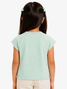 Camiseta Verde Menta con Bolsillo para Niñas, Top Informal de Algodón de Manga Corta, Camiseta Suave y Cómoda para Uso Diario, Estilo Moderno - Product Image 3
