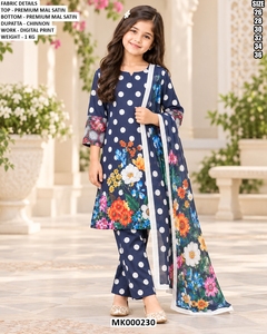 Ensemble Salwar Kameez pour filles, imprimé numérique marron, Kurta en soie à pois, pantalon et dupatta - Product Image 2