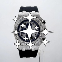Luxuriöse Herren-Edelstahluhr mit Diamanten 42mm Analog Tachymeter Gummiarmband Saphirglas 30bar Wasserdicht