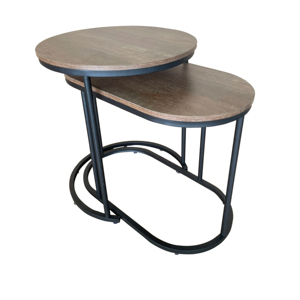 Best Selling Set 2 Living Room <b>Nesting</b> Tea & Coffee <b>Table</b> Steel Black Wood Top Modern - Product Image 1