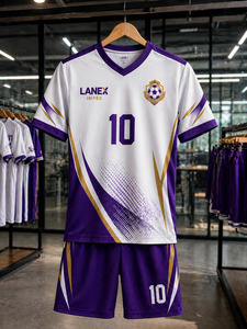 Modern <b>Soccer</b> Kit White Purple with Gold Accent Lines Premium Football Uniform Set with Lightweight Fabric and Custom Number - Product Image 5