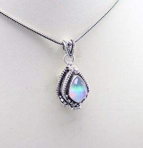Elegant Vintage Engagement Aurora Opal <b>Locket</b> Charm Pendant Handmade Gold Plated 925 Sterling Silver Gemstone Gift - Product Image 4
