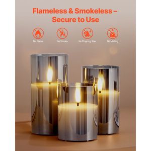 Set di 3 Candele Senza Fiamma in Cera Vera Grigie con Effetto Tremolante, Telecomando a 10 Tasti, Timer e Stoppino Mobile - Product Image 5