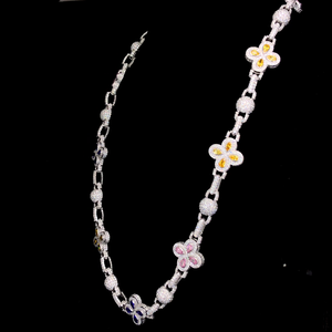 Collier Statement en Moissanite Forme Fleur pour Femme, Chaîne à Maillons en Argent 925 Plaqué Rhodium, Bijou de Luxe pour Soirée - Product Image 2