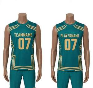 Custom Teal <b>Gold</b> Sleeveless Basketball Jersey Set Round Neck Team Name <b>Number</b> Uniform for Men - Product Image 4