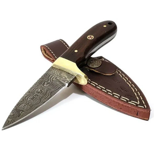 Couteau à lame fixe en acier Damas fait main avec manche en bois, couteau de chasse à pointe tombante, bord droit, usage extérieur, vente en gros OEM - Product Image 1
